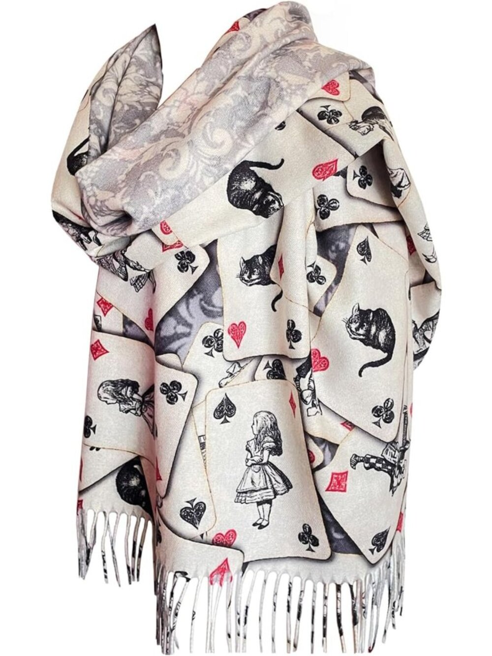 Cozy Alice in Wonderland Playing Card Scarf | Literary Gift for Book Lovers